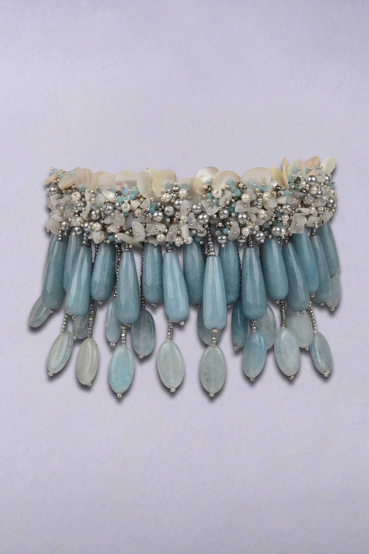 Gold Finish Aqua Blue Glass Stone Choker Necklace Set