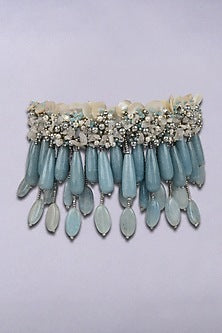 Gold Finish Aqua Blue Glass Stone Choker Necklace Set