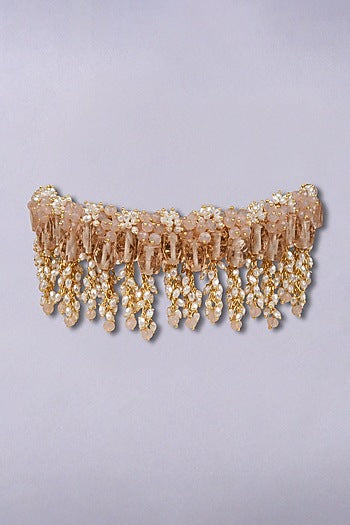 Gold Finish Beige & Peach Shell Pearl Choker Necklace Set