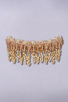 Gold Finish Beige & Peach Shell Pearl Choker Necklace Set