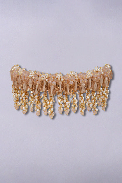 Gold Finish Beige & Peach Shell Pearl Choker Necklace Set