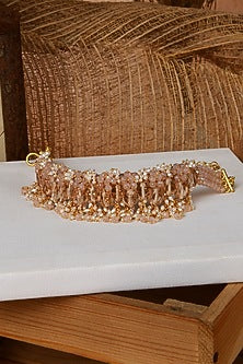 Gold Finish Beige & Peach Shell Pearl Choker Necklace Set