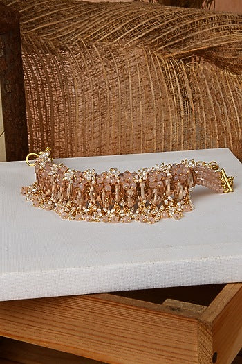 Gold Finish Beige & Peach Shell Pearl Choker Necklace Set