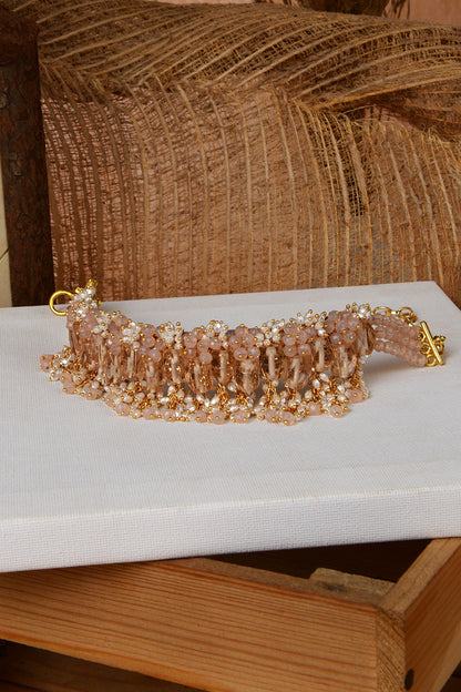 Gold Finish Beige & Peach Shell Pearl Choker Necklace Set