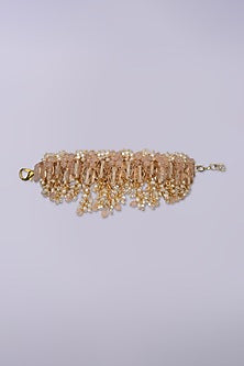 Gold Finish Beige & Peach Shell Pearl Choker Necklace Set
