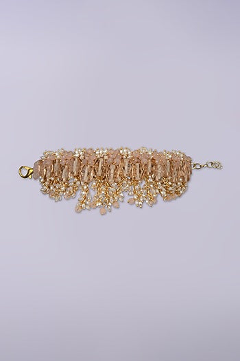 Gold Finish Beige & Peach Shell Pearl Choker Necklace Set