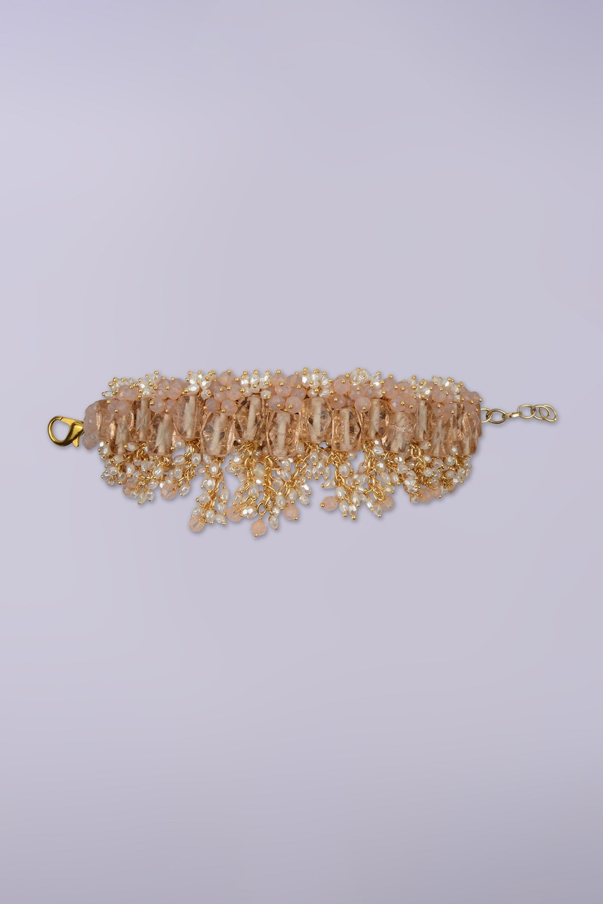 Gold Finish Beige & Peach Shell Pearl Choker Necklace Set