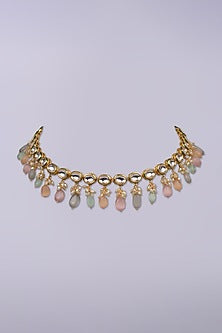 Gold Finish Multi-Colored Stone Choker Necklace
