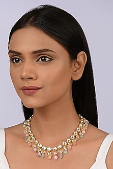 Gold Finish Multi-Colored Stone Choker Necklace