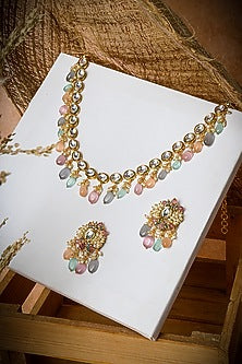 Gold Finish Multi-Colored Stone Choker Necklace
