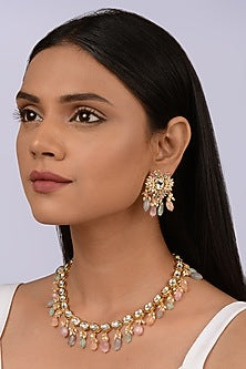 Gold Finish Multi-Colored Stone Choker Necklace