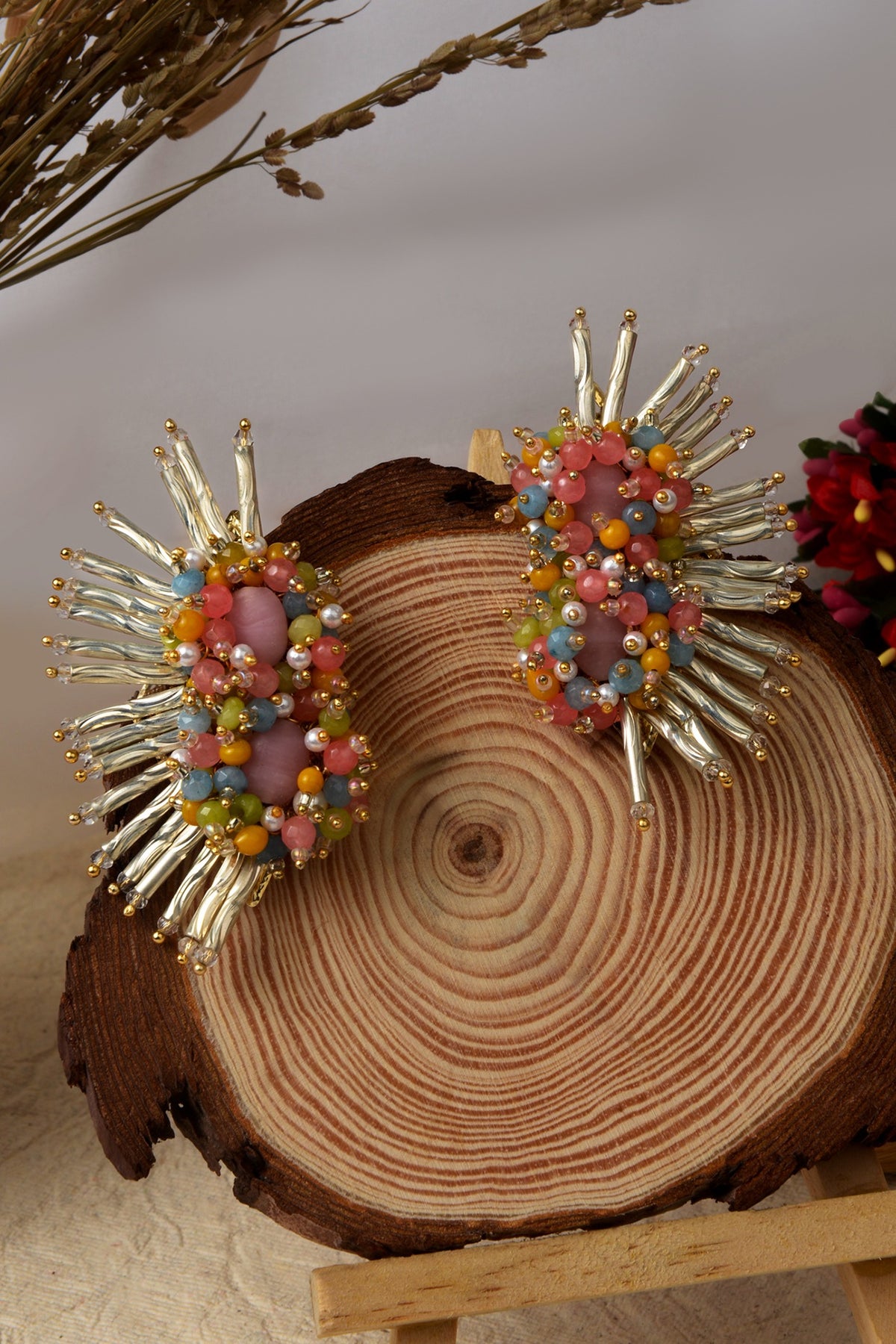 Pastel Semi Precious Stone Stud Earrings