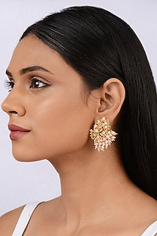 Gold Finish Metallic Beaded Earrings