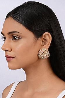 Gold Finish Semi-Precious Stone Stud Earrings
