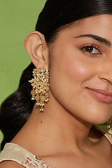 Gold Finish Mother Of Pearl Dangler Earrings