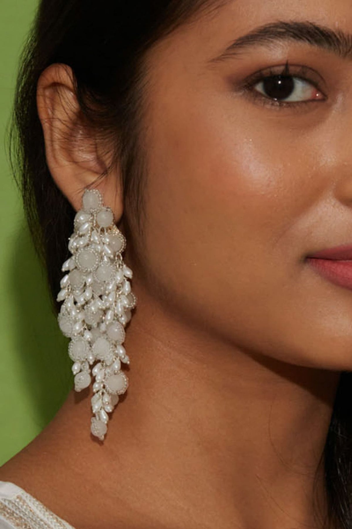 Silver Finish Mother Of Pearl Dangler Earrings