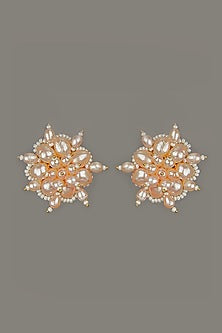 Gold Finish Pearl Stud Earrings