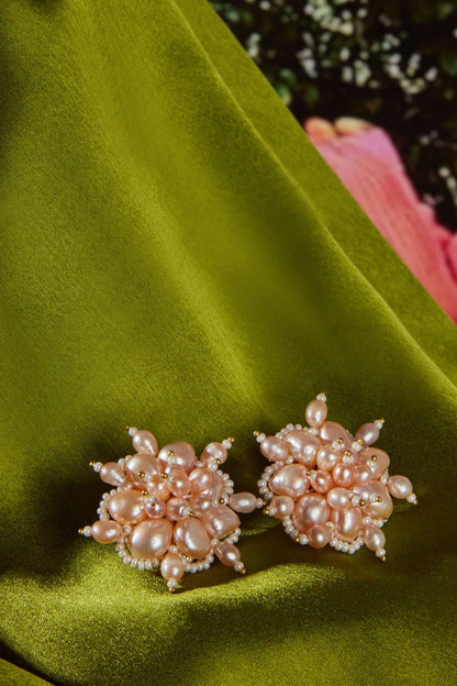 Gold Finish Pearl Stud Earrings