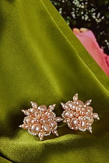 Gold Finish Pearl Stud Earrings