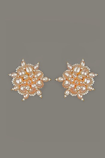 Gold Finish Pearl Stud Earrings