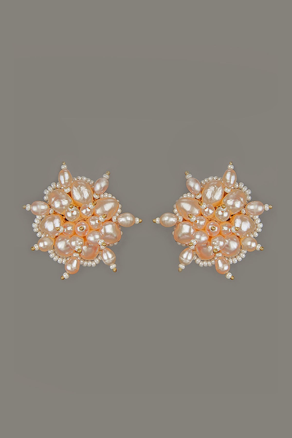 Gold Finish Pearl Stud Earrings