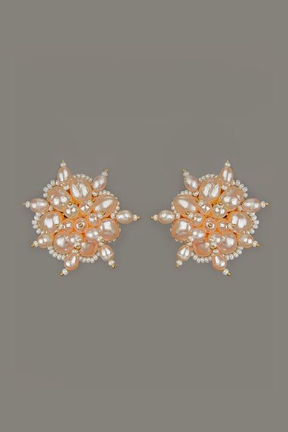 Gold Finish Pearl Stud Earrings