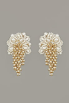 Gold Finish Pearl Stud Earrings