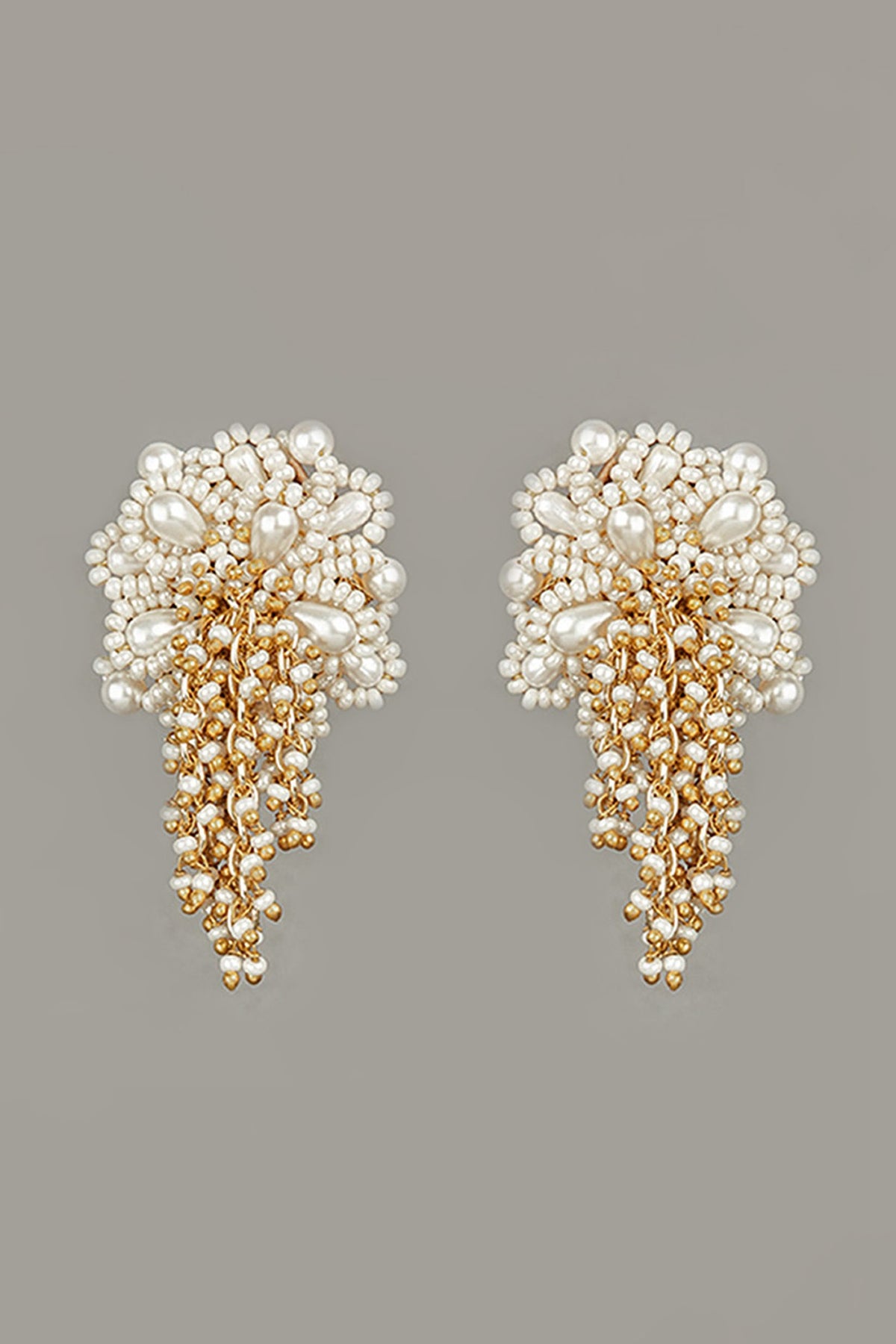 Gold Finish Pearl Stud Earrings
