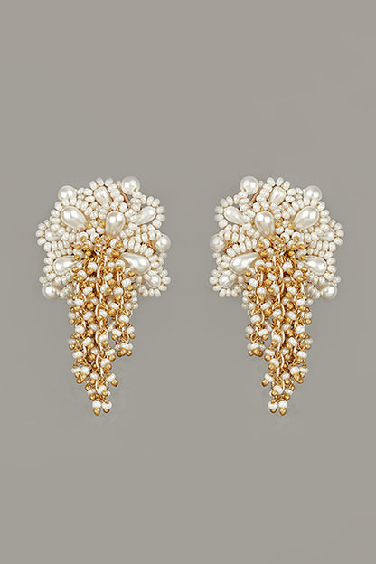 Gold Finish Pearl Stud Earrings
