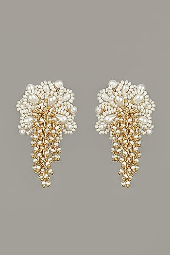 Gold Finish Pearl Stud Earrings