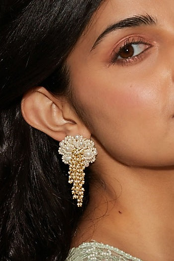 Gold Finish Pearl Stud Earrings