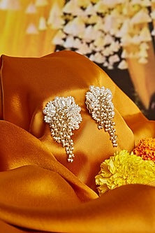 Gold Finish Pearl Stud Earrings