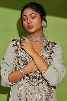 Gold Finish Semi-Precious Stones Choker Necklace Set