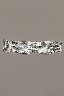 Silver Finish Crystal & Beads Choker Necklace