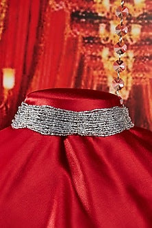 Silver Finish Crystal & Beads Choker Necklace