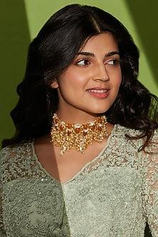 Gold Finish Semi-Precious Stones Choker Necklace