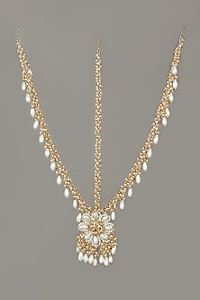 Gold Finish Handcrafted Pearls & Beads Maang Tikka