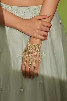 Gold Finish Pearls Hand Harness