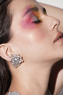 Gold Finish Pearl & Beaded Stud Earrings