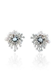 Gold Finish Pearl & Beaded Stud Earrings