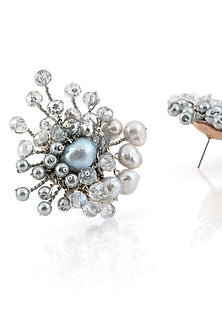 Gold Finish Pearl & Beaded Stud Earrings
