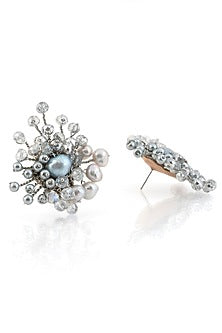 Gold Finish Pearl & Beaded Stud Earrings