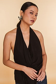 Black Glass Beaded & Metallic Thread Dangler Earrings