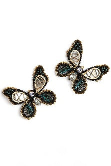 Black Glass Beaded & Metallic Thread Dangler Earrings