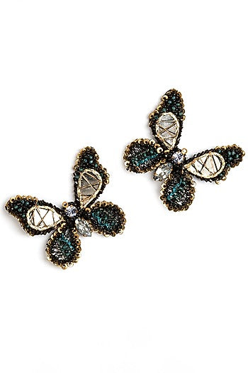 Black Glass Beaded & Metallic Thread Dangler Earrings