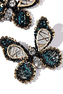 Black Glass Beaded & Metallic Thread Dangler Earrings