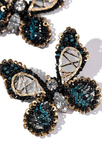 Black Glass Beaded & Metallic Thread Dangler Earrings