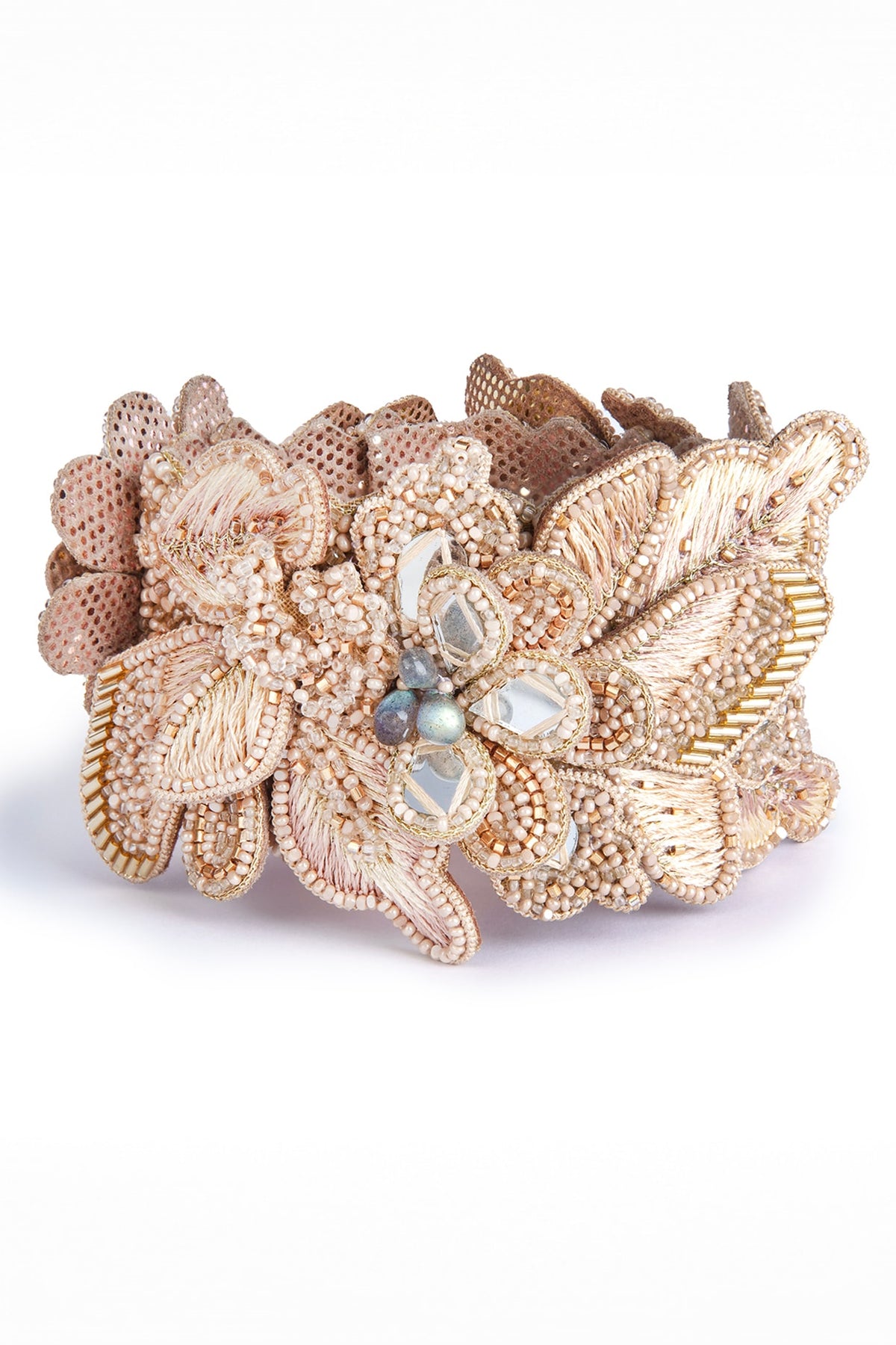 Pink Glass Beaded & Mother Of Pearl Cuff Bracelet