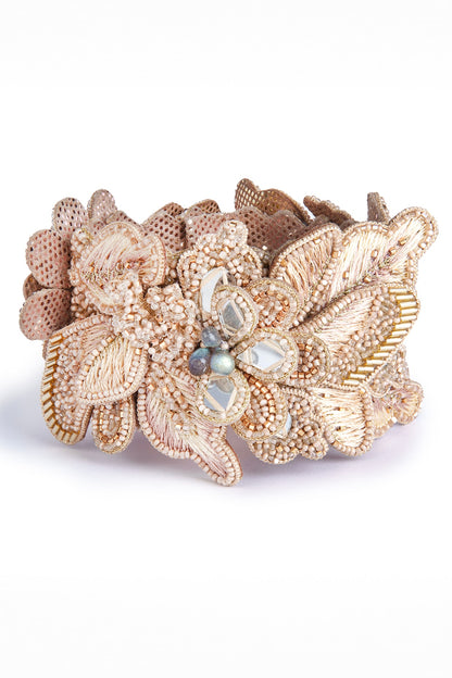 Pink Glass Beaded & Mother Of Pearl Cuff Bracelet