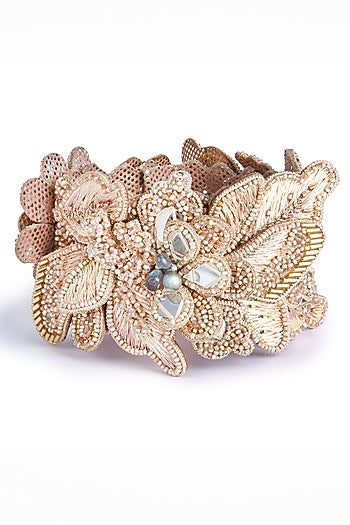 Pink Glass Beaded & Mother Of Pearl Cuff Bracelet